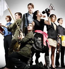 Arcade Fire pose with their bullhorn