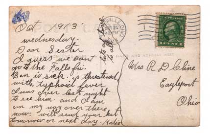 1910 RPPC Mrs. R.D. Cline, Eagleport, Ohio, Morgan County.
