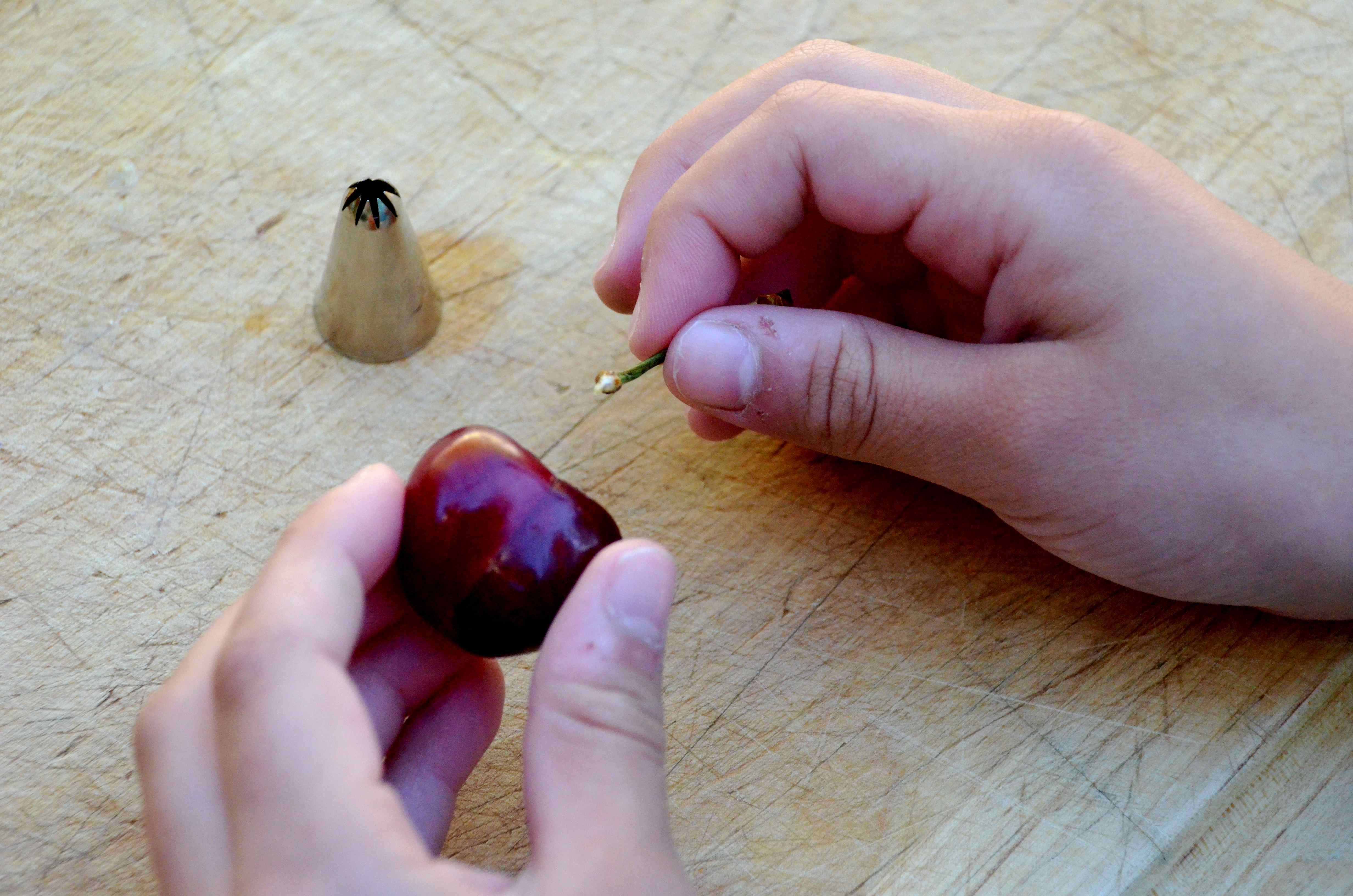 how to pit cherries without a pitter: step 2